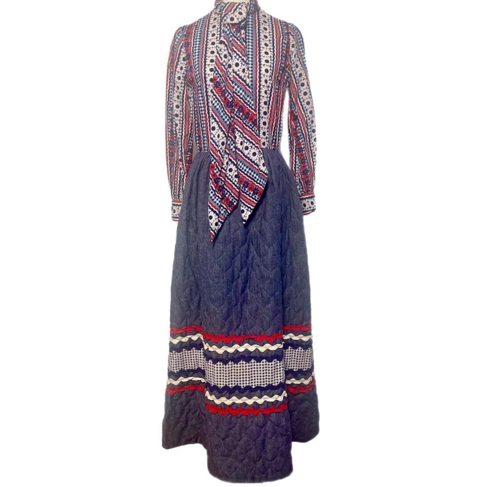 Howard Wolf vintage 1960s daisy floral maxi dress quilted skirt